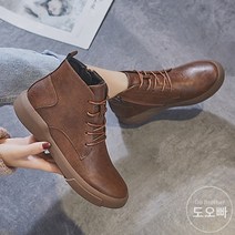 도오빠 여성 가죽 워커 레이스업 부츠 싱글 기모 플랫 앵클부츠 가을 겨울 발편한 여자워커