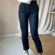 셀러허브(잡화) 여자 밴딩 키작녀 9부 일자 스트레이트 맘진 청바지
