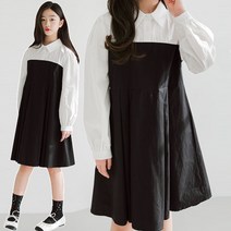 미니로이 베리 여아 주니어 초등학생 긴팔 배색 셔츠 원피스