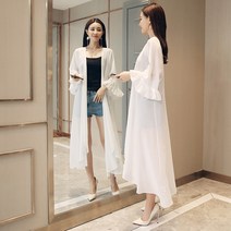 박시롱코트 2022 봄 여름 쉬폰가디건 와이드 루즈핏 빅사이즈래쉬가드 숄 거즈 여성 x2개 4900851608