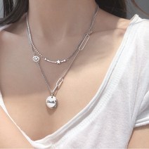 QiYuQoo S925 스털링 실버 커스텀 스타 스마일리 목걸이 여성 태국 실버 레트로 라운드 브랜드 잠금 체인 라이트 럭셔리 넷 레드 쥬얼리