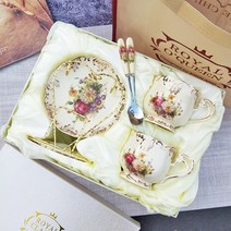 Royal Queen 도자기 커피잔 세트 집들이선물 생일 선물, 부용, 선물 포장, 2인조 세트