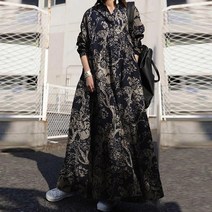 오버사이즈 여성 빈티지 플로럴 프린트 셔츠 드레스 플러스 사이즈 코튼 맥시 캐주얼 드레스 롱원피스