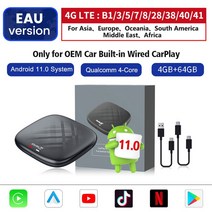 Autoux autoux 카플레이 오토유엑스 AUX CarlinKit-TBOX 무선 카플레이 AI 박스 안드로이드 11 자동 어댑터, 03 4G 64G EAU