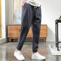 남자 린넨 배기핏 바지 여름 가을 캐주얼 밴딩 롱팬츠