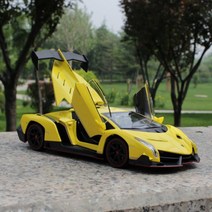 신제품 1:24 Veneno 자동차 합금 스포츠카 모델 다이캐스트 사운드 슈퍼 레이싱 리프팅 테일 어린이 선물용 핫 카 휠, 노란색