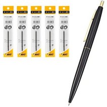 일본직발송 3. BIC 재팬 빅(BIC) 볼펜 클릭 골드 0.5 유성 블랙 매끄러운 흑축 대체심 5개 세트 CLG05-BLK, One Size