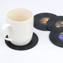 LP판 디자인 감성 컵코스터 4장 미끄럼방지 고무받침