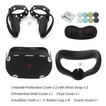 Oculus Quest 2 VR 터치 컨트롤러 쉘 케이스 보호 커버 세트 오큘러스 퀘스트 2 용 스트랩 핸들 그립 액세서리, Black set 2