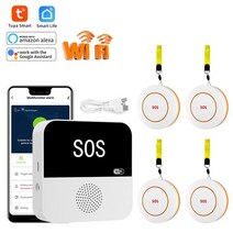 비상경보장치 무선 WiFi 노인 간병인 호출기 SOS 호출 버튼 응급 의료 경보 시스템 환자 및 가정용, Host And 4SOS