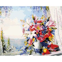 손으로 그린 diy 유화 장식 그림 아크릴 디지털 유화 DIY 유화 세트, YC2123 블루 부케, 40*50cm 스트레치 내부 프레임 컬러 박스 포장