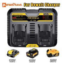 디월트충전기 호환 Powtree DCB102 리튬 이온 배터리 충전기 Dewalt 용 듀얼 포트 12V 14.4V 18V 20V DCB20, 03 UK
