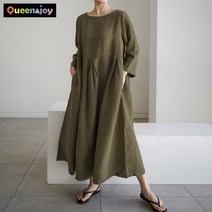 퀸앤조이 내추럴핏 핀턱 플레어 린넨 롱원피스 ***판매자 SSK무역***