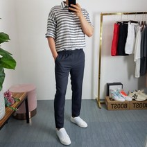 코코로맨틱 오버핏 스트라이프 7부 남자 린넨 셔츠