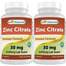 Best Naturals 아연 30mg 보충제 (아연 구연산염) - 성인용 면역 지원을 위한 아연 비타민 - 120정 (120개 (2팩)), 120 Count [Pack of 2]