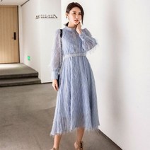 블루 술 빈티지 맥시 드레스 여성 2022 높은 허리 스탠드 칼라 긴팔 파티 여자 Vestidos 활주로