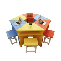마름모 책상 사다리꼴 육각 접합 테이블 학교 독서실, 레드 1600X800 스툴 포함 6명