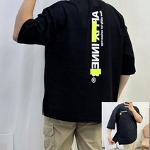 남녀공용 오버핏 앞포켓 형광라벨 트임 남자 박스 분또 반팔티셔츠