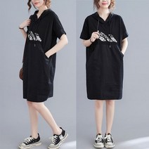 Choyur 쉬밥 여성 반팔 후드 원피스 캐주얼 빅사이즈 루즈핏