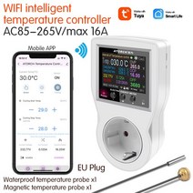 온도센서 스마트홈 iot 와이파이 스마트 소켓 디지털 전력계 220V AC 전기 EU 플러그 킬로와트 에너지 미터, 07 EU Double probe
