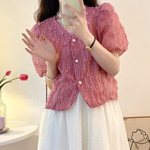 메이킹유 데일리 반팔 퍼프 브이넥 플라워 335보앤블라우스