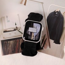 애플워치 디먼트 스크런치 스트랩 8 7 SE 6 5 4 3 호환 코듀로이 체크 곱창 밴드 시계줄 줄질, 코듀로이 블랙:커넥터-실버