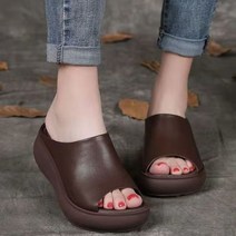 통굽구두 가죽 발편한 힐 2022 에스닉 슬리퍼 여성 샌들 와이드 발 웨지 피쉬 입 드래그 두꺼운 바닥 편안한 레트로 신발 대형 사이즈