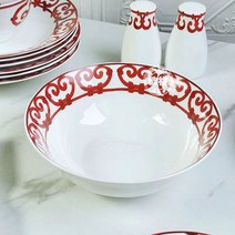 밥그릇 국그릇 신혼 Ltalian-레드 아이언 창 세라믹 식기 세트 8 인치 평면 접시 밥 그릇 큰 수프 냄비 스푼 홈 레드 테이블 탑 데코, [01] Plain packaging, [10] Large soup bowl