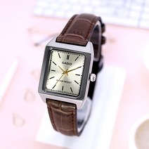 카시오 클래식 사각 스퀘어 미네랄 글라스 여성 가죽 시계 007 옐로우E