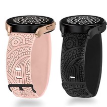 Vivomove 트렌드 밴드와 호환 Lamshaw 20mm 부드러운 실리콘 보헤미안 각인 가을 꽃무늬 스포츠 실리콘 팬시 디자이너 플라워 스트랩 교체 스트랩 Garmin Venu, 2 Pack-Black+Pink