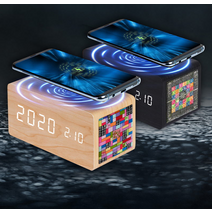 로즈홈 새겨드림판촉 - 스마트폰 무선충전되는 자개 탁상 원목시계, 상세페이지 참조