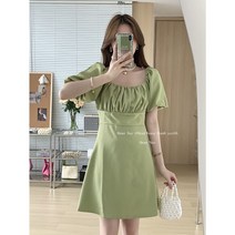 오프숄더 셔링 퍼프 러블리 결혼식 하객 반팔 원피스 데일리룩