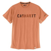 Carhartt 남성용 포스 릴렉스 핏 미드웨이트 반소매 블록 로고 그래픽 티셔츠 바질 헤더