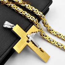 기독교 SUNNERLEES 스테인레스 스틸 예수 그리스도 십자가 펜던트 목걸이 비잔틴 링크 체인 실버 컬러 골드, 01 Gold-Silver_06 Only Pendant