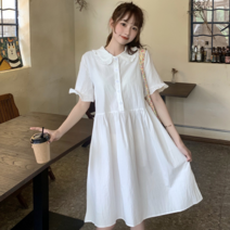 둥근카라 라운드넥 프릴소매 A라인 플레어 데이트룩 여친룩 데일리룩 러블리 미디 원피스