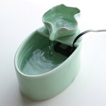 도자기 고양이 음수대 세라믹재질 꽃잎 고양이정수기, 민트컬러