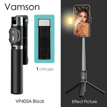 셀카봉 짐벌 블루투스 삼각대 vamson for phone with 무선 원격 필 라이트 mini tripod selfie stick for mobile phone holder, VP405A 블랙