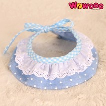[바보사랑] 애견 스카프 플로랄 레이스 청지 도트, 상세 설명 참조, 목사이즈:S사이즈(20cm)