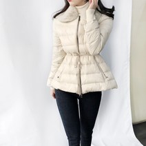 아이보리 렉스퍼카라 허리스트링 구스다운 숏패딩