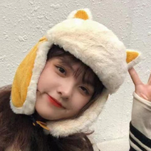 귀여운 여성 겨울 털모자 귀가리개 귀덮개 스키 야외활동, 큐티 방한모자 - 옐로우