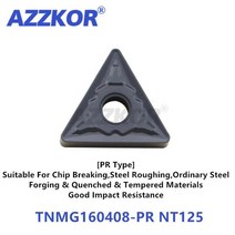 TNMG1604-PR 목재 선반 공구 인서트 CNC 센터 강철 기계 재료 AZZKOR 삼각형 카바이드 날 블레이드, 01 TNMG160408-PR NT125