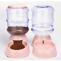 도매창고 3.5L 애견 반자동 물통 리필형 급수기, 급식기 - 핑크
