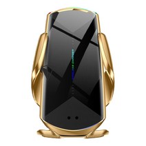 와이피 모션감지 무소음 오토슬라이딩 차량용휴대폰거치대 LED 15W고속무선충전거치대Q1 송풍구형, 골드x1