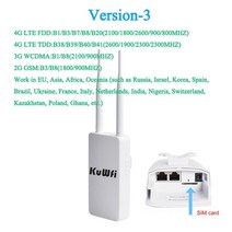 lte라우터 휴대용 와이파이 라우터 포켓파이 Kuwfi 4g 300mbps 무선 장거리 범위 익스텐더 잠금 해제 야외 방수 sim 카드, 버전-3