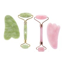 쿨링 경락 얼굴 리프팅 옥 마사지기 2종세트 페이스롤러 괄사기, ◐핑크★⊙