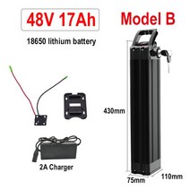 2인승전기자전거 실버 피쉬 18650 리튬 이온 배터리 전기 자전거 Fiets Accu Akku 및 36V 48V 11Ah 시, 18 Model B 48V 17Ah, 한개옵션1