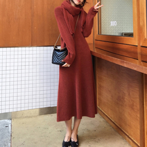 르엠마 벨포스트 브이넥 루즈 롱 스웨터 니트원피스 겨울원피스 가을 원피스