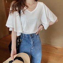나비소매브이넥티셔츠
