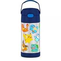 THERMOS 아동용 펀테이너 스테인리스 스틸 진공 보온 빨대 텀블러 12 oz 퍼플 하트, 12 Ounce, Pokemon Blue