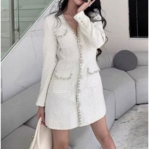 아나운서 원피스 화이트 기상캐스터 첫출근복장 하객룩 오피스룩 미시 여자 여성 정장 소개팅룩 의상 긴팔 피로연